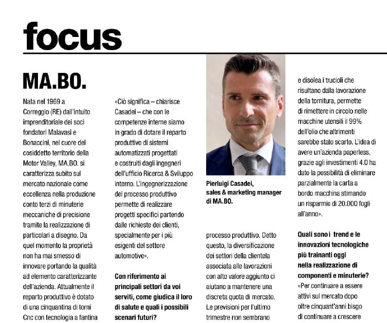 Subfornitura News intervista Pierluigi Casadei, Sales & Marketing Manager MaBo